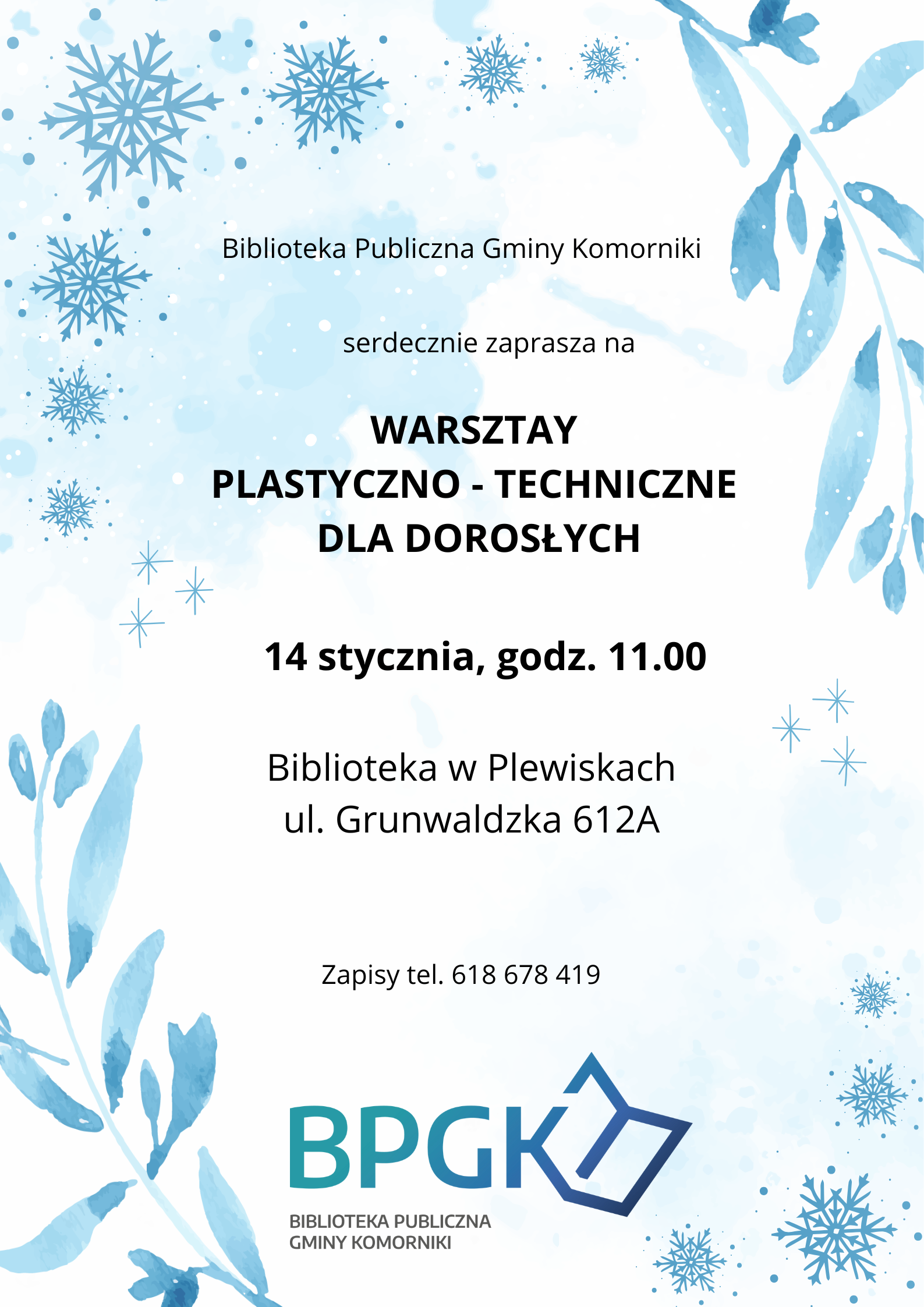 Plakat informacyjny. Na tle motywów świątecznych napisy.